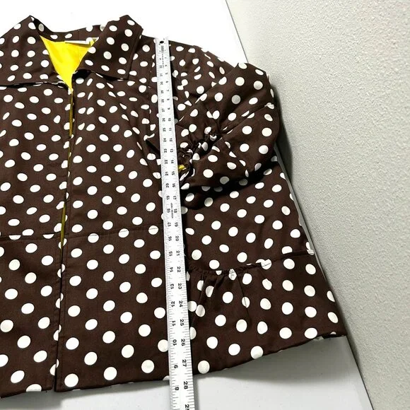 Susan Graver Sateen Jacket Size 3X Brown White Polka Dot Ruched Sleeve Pockets - Picture 15 of 16